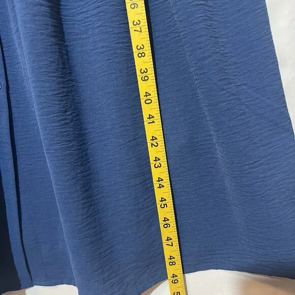 Maggy London Shirtdress 12 Blue Ruffle Sleeve Scoop Neck Tiered Pockets Buttons - Picture 6 of 10